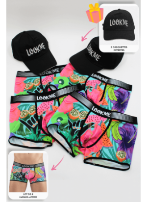 Pack 4 Boxer LM2402-67SWE LOOKME + 2 Casquettes Offertes